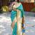 Aqua blue silk blend paithani saree with peacock pallu, golden zari border