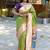 Parrot green silk blend paithani saree with peacock pallu, golden zari border