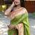 Parrot green silk blend paithani saree with peacock pallu, golden zari border