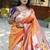 Orange silk blend paithani saree with peacock pallu, golden zari border