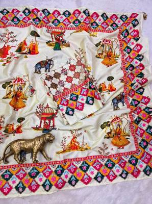 White Color Printed And Latkan Work Silk Blend Saree 2