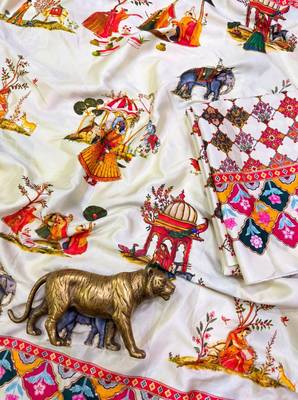 White Color Printed And Latkan Work Silk Blend Saree 3
