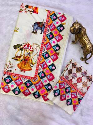 White Color Printed And Latkan Work Silk Blend Saree 4