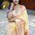 Cream silk blend paithani saree with peacock pallu, golden zari border
