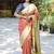 Salmon pink silk blend paithani saree with peacock pallu, golden zari border