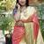 Salmon pink silk blend paithani saree with peacock pallu, golden zari border