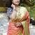 Salmon pink silk blend paithani saree with peacock pallu, golden zari border
