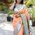 Peach silk blend paithani saree with peacock pallu, golden zari border