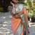 Peach silk blend paithani saree with peacock pallu, golden zari border