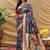 Navy blue patola silk blend saree with bird motif paithani pallu and zari border