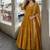 Mustard pure cotton bandhani style floral printed anarkali kurta set with dupatta
