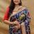 Navy blue patola silk blend saree with bird motif paithani pallu and zari border