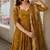 Mustard pure cotton bandhani style floral printed anarkali kurta set with dupatta