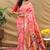 Pink patola silk blend saree with bird motif paithani pallu and zari border