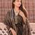 Black cotton paisley style floral printed short kurta set with dupatta