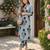 Blue cotton stripes & floral printed straight kurta set for women