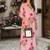 Pink cotton stripes & floral printed straight kurta set for women