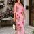 Pink cotton stripes & floral printed straight kurta set for women