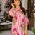 Pink cotton stripes & floral printed straight kurta set for women