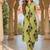 Green cotton stripes & floral printed straight kurta set for women