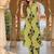 Green cotton stripes & floral printed straight kurta set for women