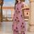 Wine cotton stripes & floral printed straight kurta set for women
