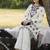 White cotton geometric printed a-line short kurta set for women