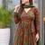 Green cotton floral printed anarkali kurta set with dupatta