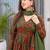 Green cotton floral printed anarkali kurta set with dupatta