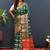 Dark green silk blend patola saree with zari border and contrast red pallu