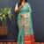 Turquoise silk blend patola saree with zari border and contrast red pallu