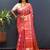 Rani pink silk blend patola saree with zari border and contrast red pallu