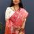 Rani pink silk blend patola saree with zari border and contrast red pallu