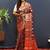 Maroon silk blend patola saree with zari border and contrast red pallu