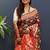Maroon silk blend patola saree with zari border and contrast red pallu