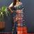 Navy blue silk blend patola saree with zari border and contrast red pallu