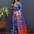 Royal blue silk blend patola saree with zari border and contrast red pallu