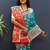 Teal blue silk blend patola saree with zari border and contrast red pallu