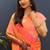 Peach silk blend banarasi saree with golden zari buti and border