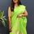 Lime green silk blend banarasi saree with golden zari buti and border