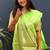 Lime green silk blend banarasi saree with golden zari buti and border