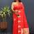 Red silk blend banarasi saree with golden zari buti and border