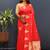 Red silk blend banarasi saree with golden zari buti and border
