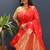 Red silk blend banarasi saree with golden zari buti and border