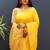 Mustard yellow silk blend banarasi saree with golden zari buti and border