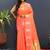 Peach silk blend banarasi saree with golden zari buti and border