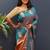 Teal blue silk blend banarasi saree with golden zari buti and border