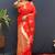 Red silk blend banarasi saree with golden zari buti and border