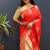 Red silk blend banarasi saree with golden zari buti and border