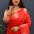 Red silk blend banarasi saree with golden zari buti and border